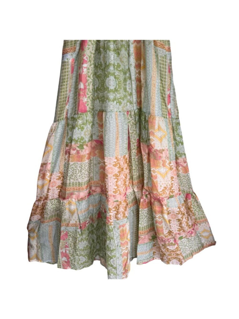 Jessica Simpson Boho Tiered Maxi Dress Sz S Misty Rose Patchwork Cottagecore New - Picture 15 of 15